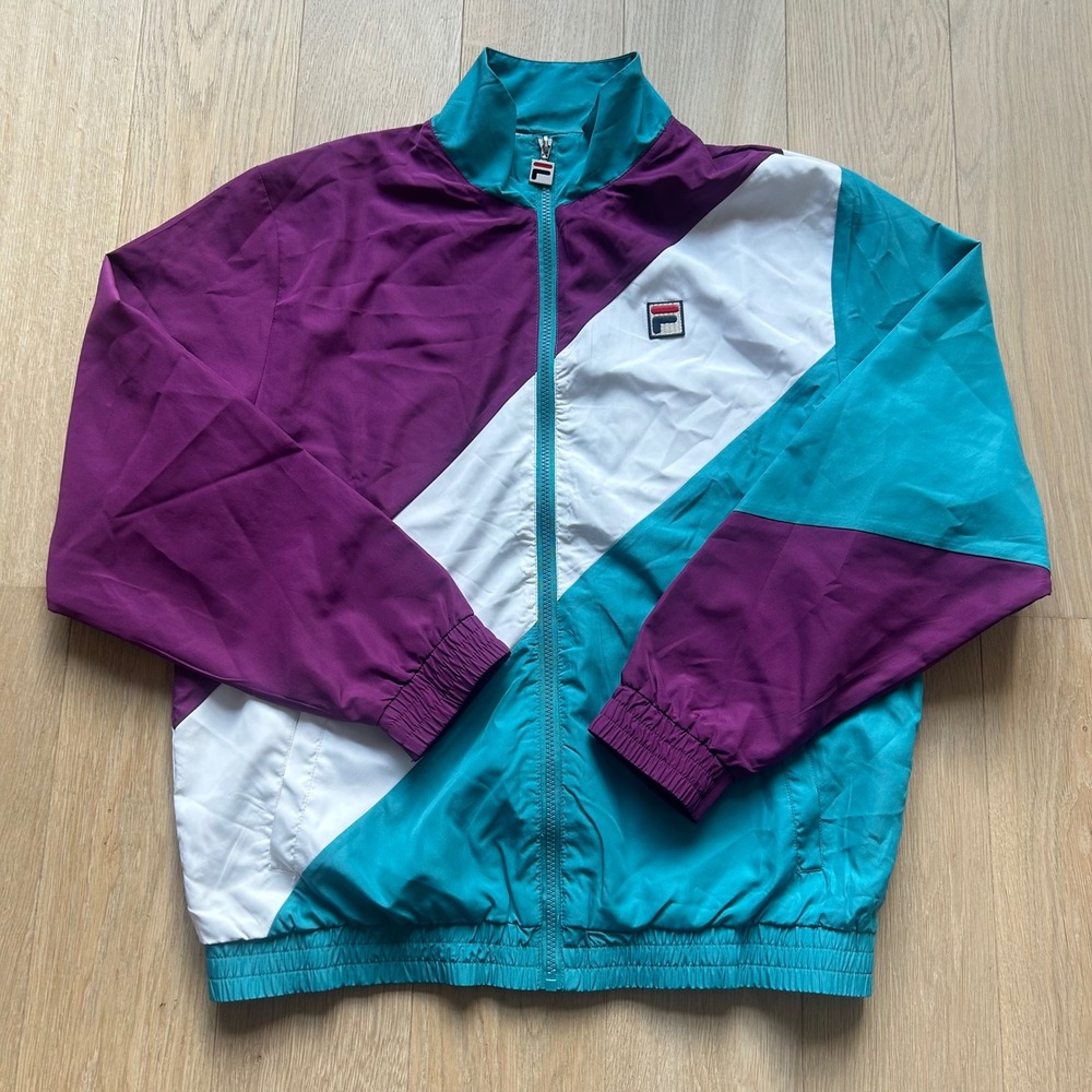 Fila Retro Jacket Colorblock Windbreaker Size M Teal Purple White Sportswear